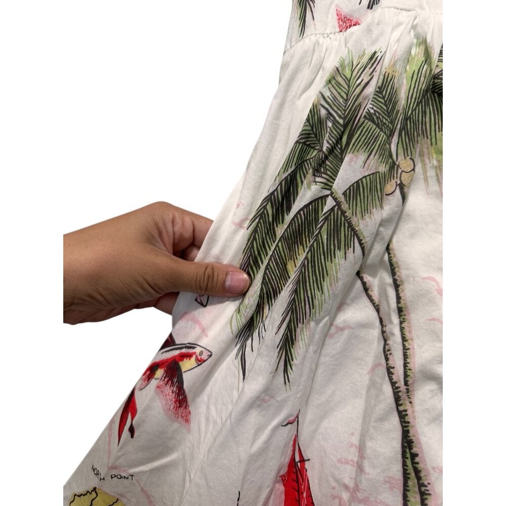 JCrew Barbados Map Palm Tree Fish Novelty Midi Dress Womens 10 Tropical Vacation - Picture 10 of 16